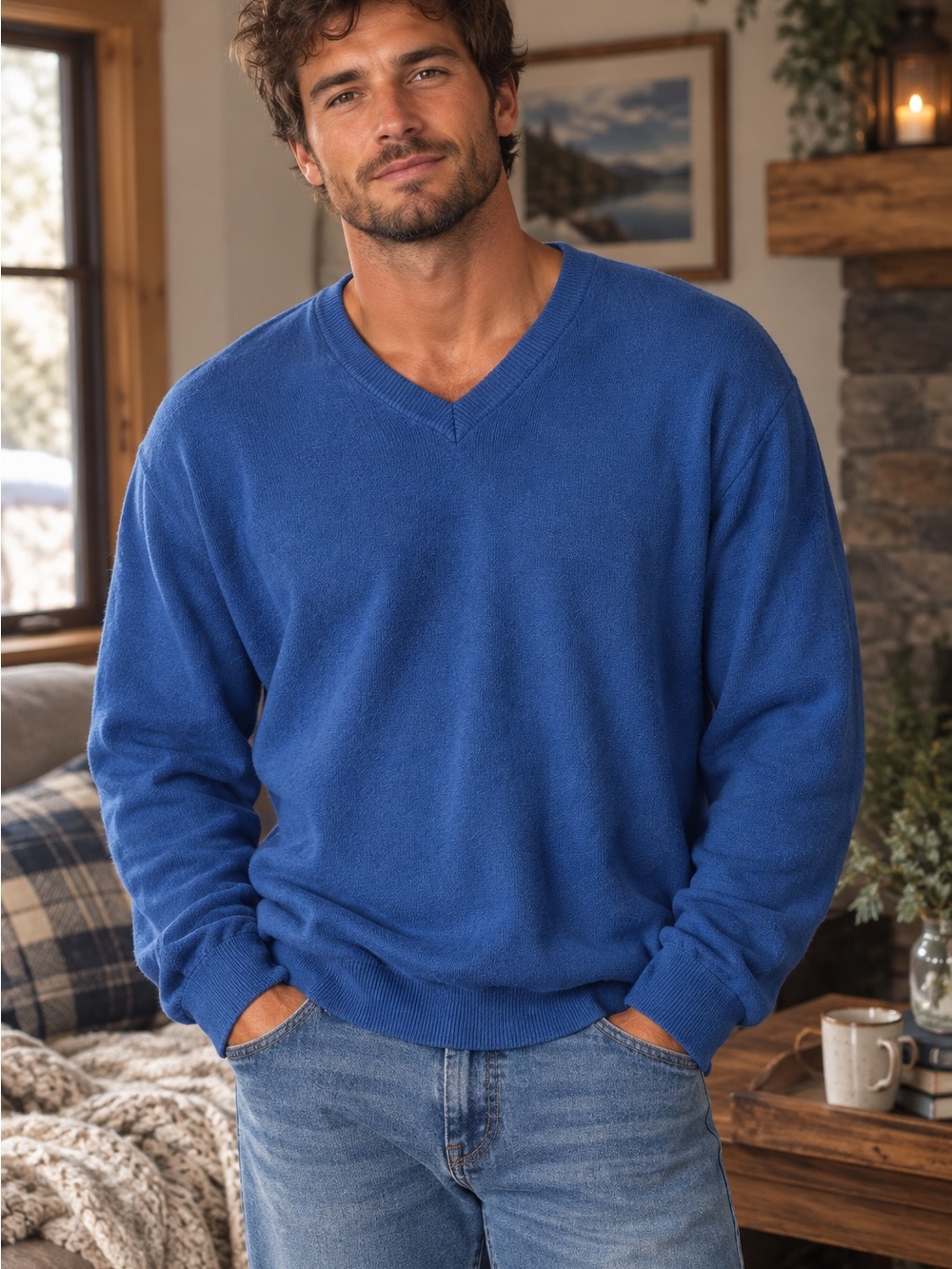 Club Room Blue V Neck Sweater XL Mens Casual Classic Pullover